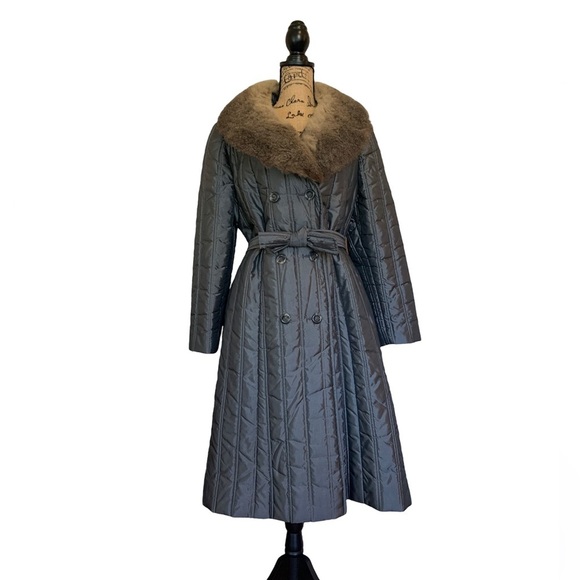 Vintage 1970s Carlton Deb Retro Ling Line Quilted Coat Fur Collar Luxury Classy - Picture 1 of 12